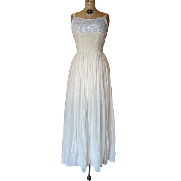 vintage 1960s white sequin and chiffon gown xs iridescent prom wedding formal 60 - Picture 12 of 12
